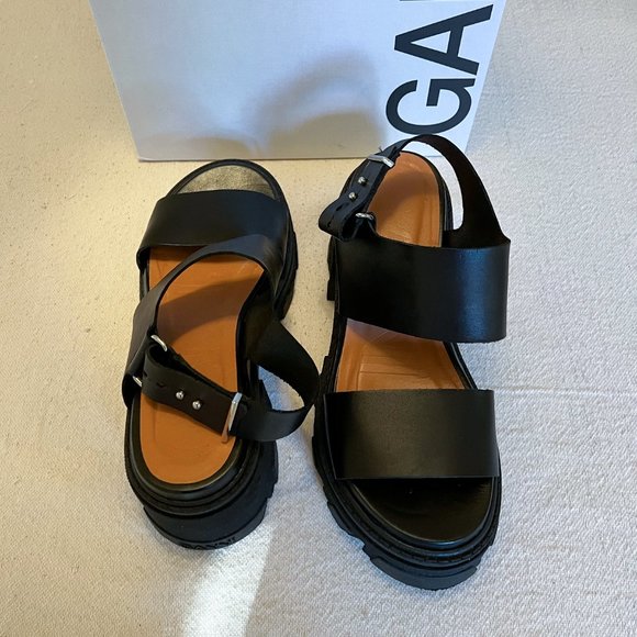 Ganni Cleated High Heel Sandal, Black, Size 9 - Picture 15 of 17